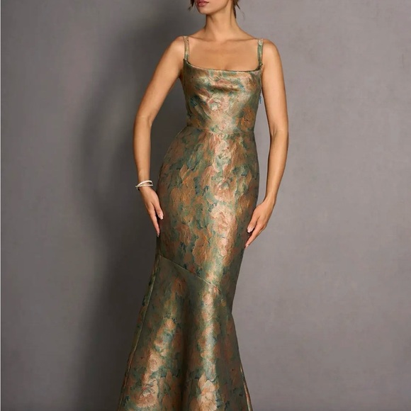 Azazie Metallic Green Floral Maxi Dress - Picture 6 of 9